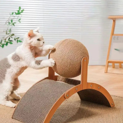 Katzenkratzball aus Wellpappe und Sisal, verschleißfest, Holz/Sisal-Krallen-Schleifball in Riesenrad-Form, braun