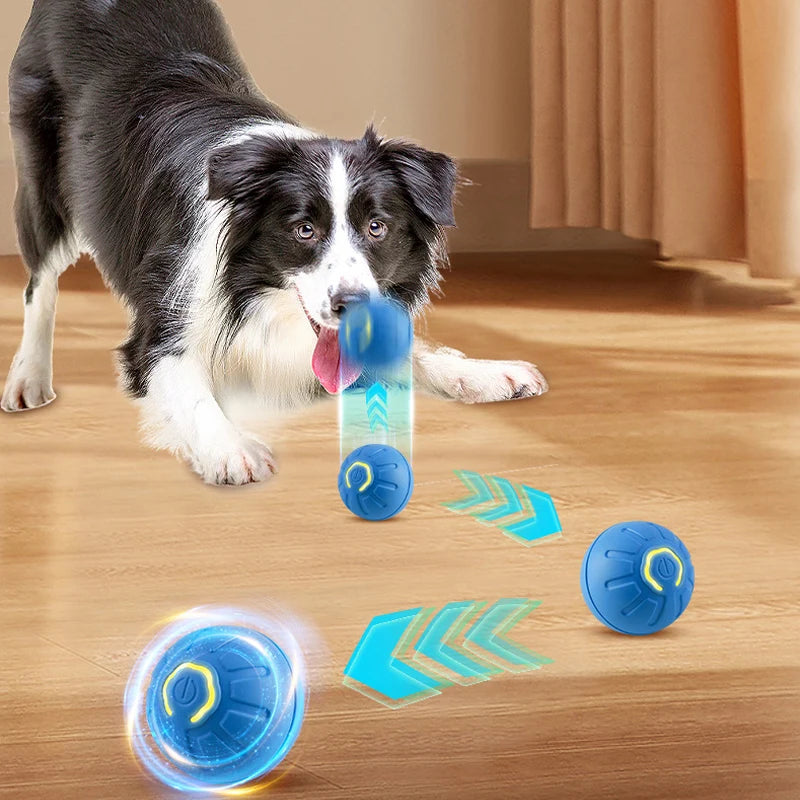 Automatischer beweglicher Hundespielzeugball, intelligenter USB-aufladbarer hüpfender und rotierender interaktiver Kauspielzeugball für Welpen